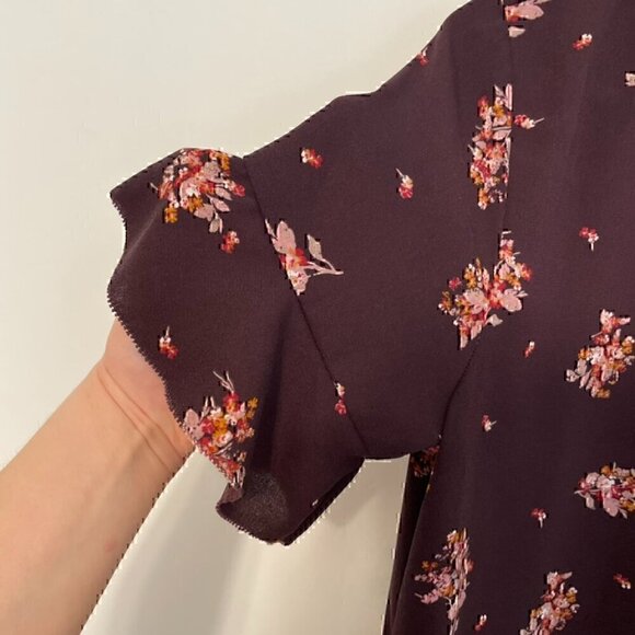 MAURICES Floral Bar Back Shift Dress Plum Purple Multi Short Sleeve Mini Fall S - Picture 7 of 13